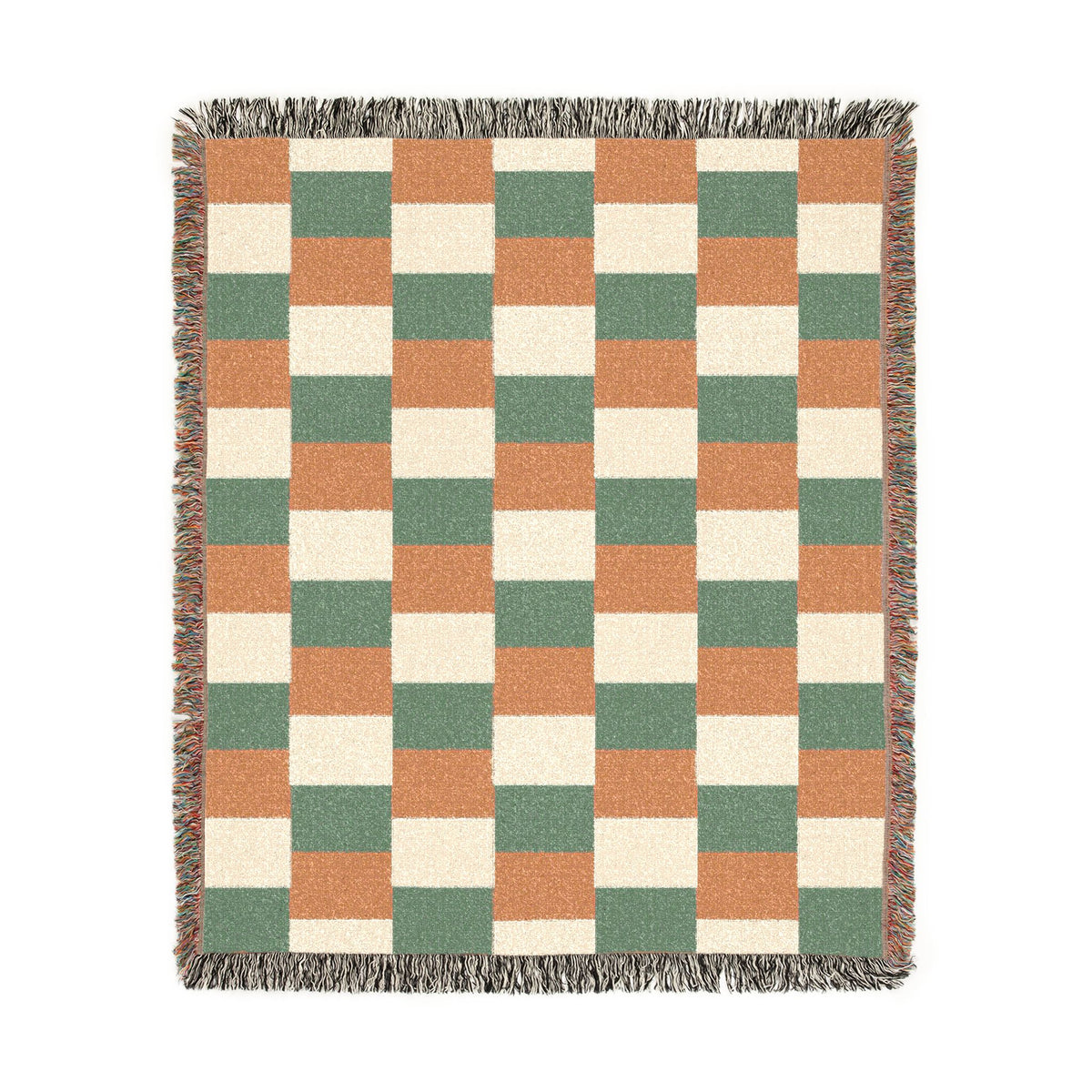 Ireland Flag Checkered Pattern Woven Blanket | Earth Tone Throw, Fringe Edge - Proud & Loyal