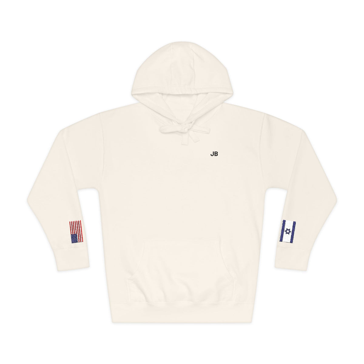 Israeli American Flag Fleece Hoodie | Israel USA Dual Heritage Naturalization Gift | Personalized Initials | Embroidered Sleeve Flags - Proud & Loyal