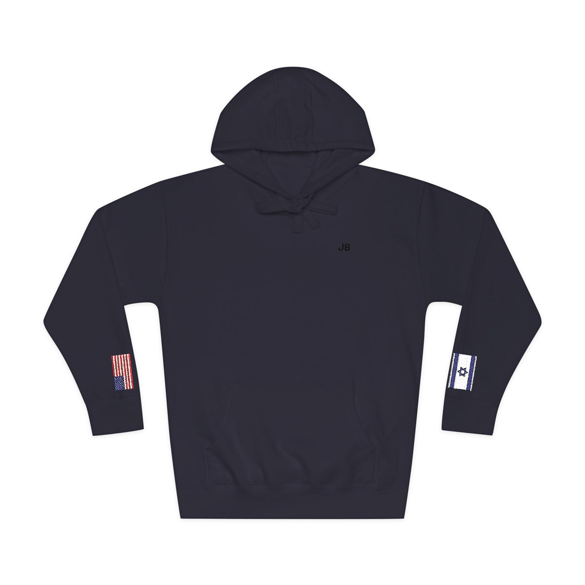 Israeli American Flag Fleece Hoodie | Israel USA Dual Heritage Naturalization Gift | Personalized Initials | Embroidered Sleeve Flags - Proud & Loyal