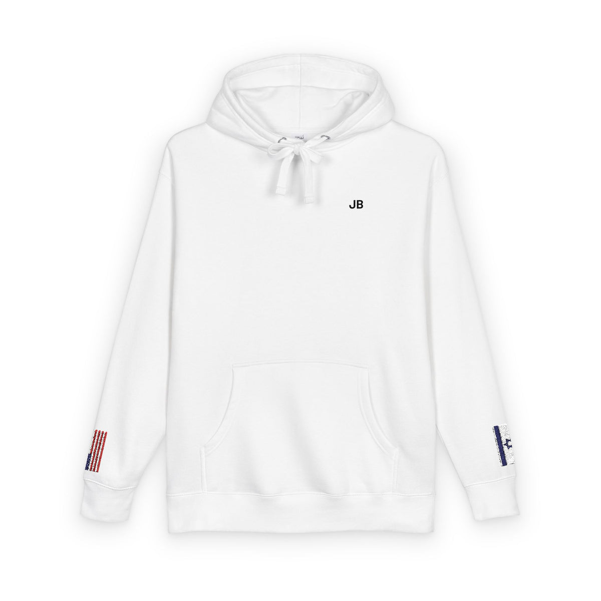 Israeli American Flag Fleece Hoodie | Israel USA Dual Heritage Naturalization Gift | Personalized Initials | Embroidered Sleeve Flags - Proud & Loyal