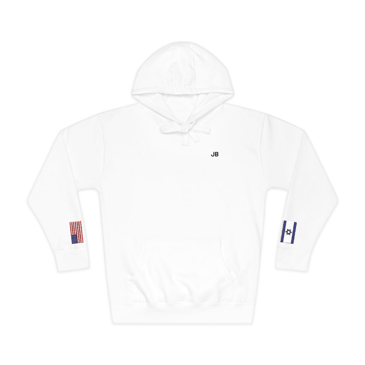 Israeli American Flag Fleece Hoodie | Israel USA Dual Heritage Naturalization Gift | Personalized Initials | Embroidered Sleeve Flags - Proud & Loyal