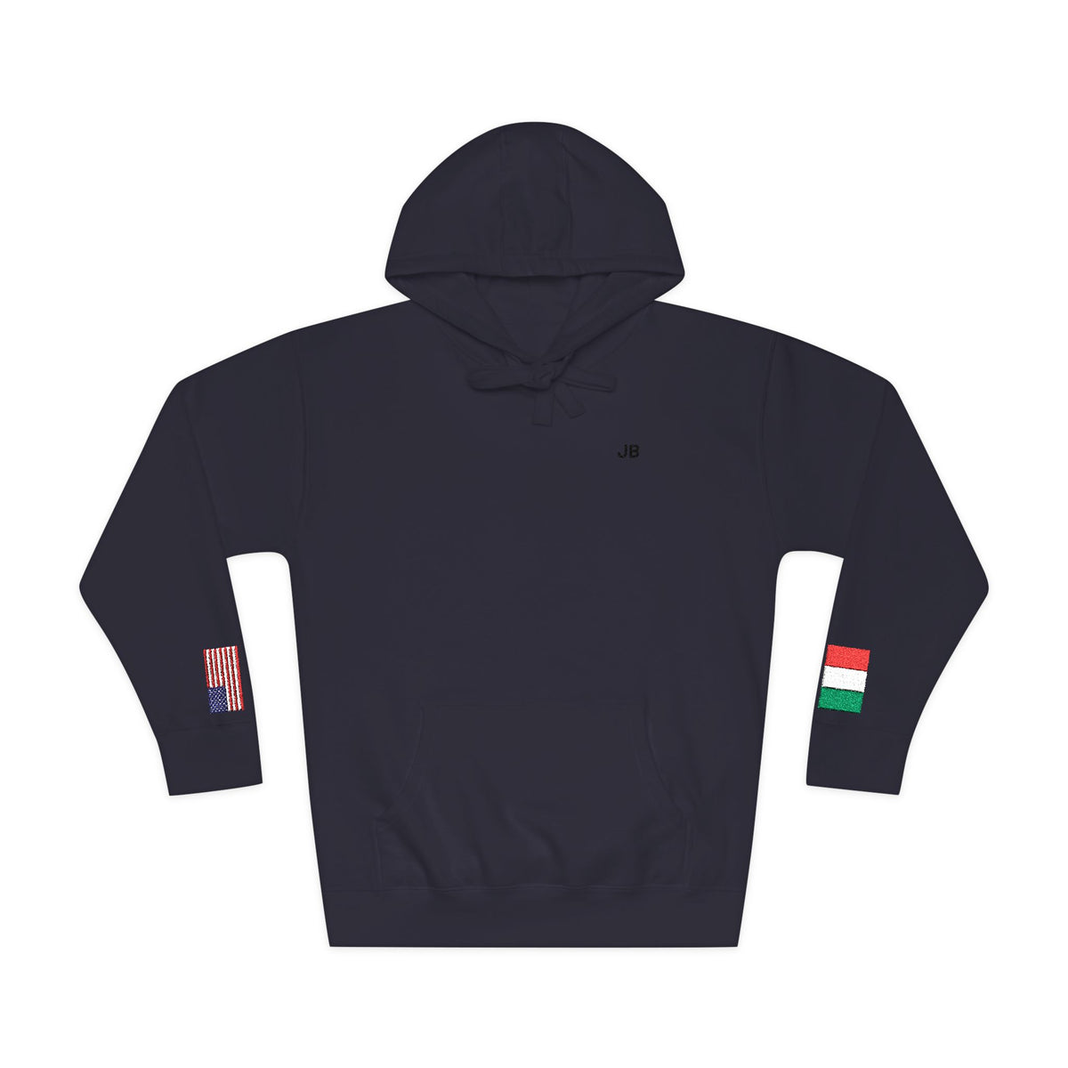 Italian American Flag Fleece Hoodie | Italy USA Dual Heritage Naturalization Gift | Personalized Initials | Embroidered Sleeve Flags - Proud & Loyal