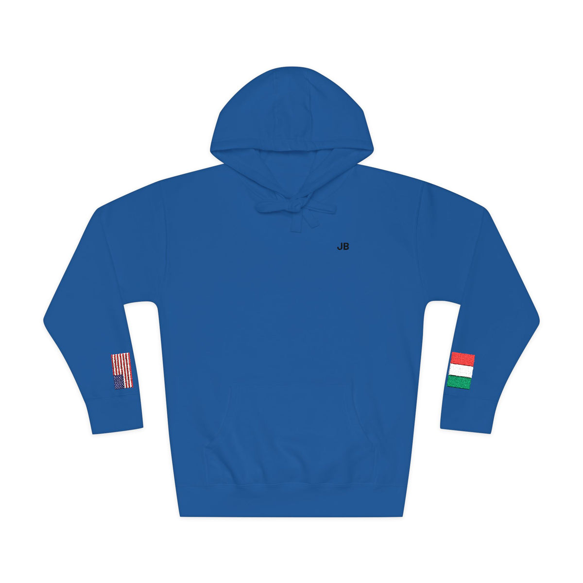 Italian American Flag Fleece Hoodie | Italy USA Dual Heritage Naturalization Gift | Personalized Initials | Embroidered Sleeve Flags - Proud & Loyal
