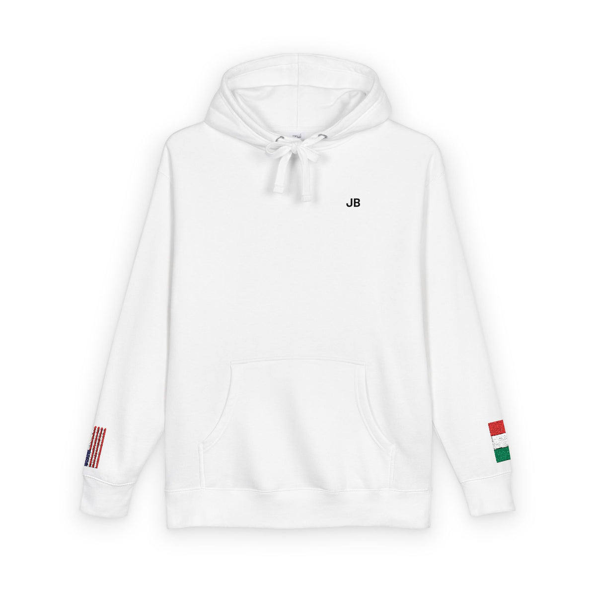 Italian American Flag Fleece Hoodie | Italy USA Dual Heritage Naturalization Gift | Personalized Initials | Embroidered Sleeve Flags - Proud & Loyal