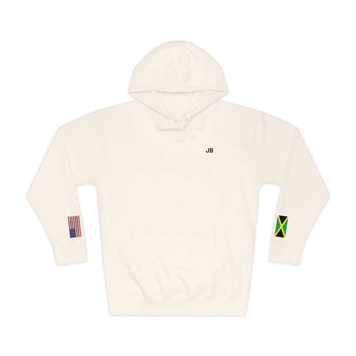 Jamaican American Flag Fleece Hoodie | Jamaica USA Dual Heritage Naturalization Gift | Personalized Initials | Embroidered Sleeve Flags - Proud & Loyal