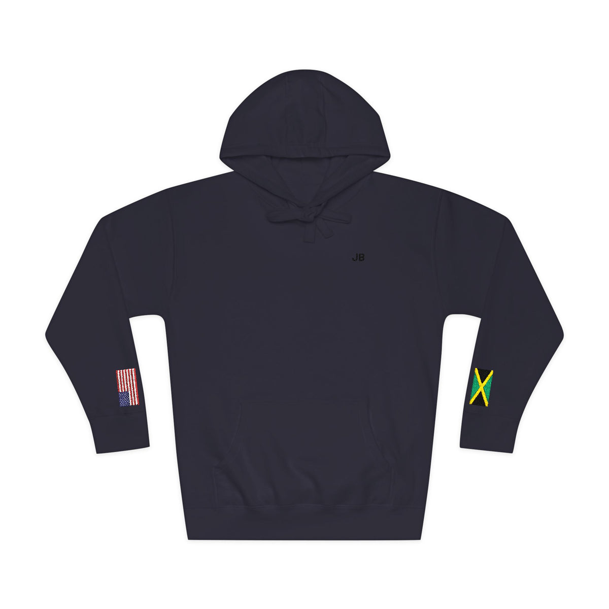 Jamaican American Flag Fleece Hoodie | Jamaica USA Dual Heritage Naturalization Gift | Personalized Initials | Embroidered Sleeve Flags - Proud & Loyal