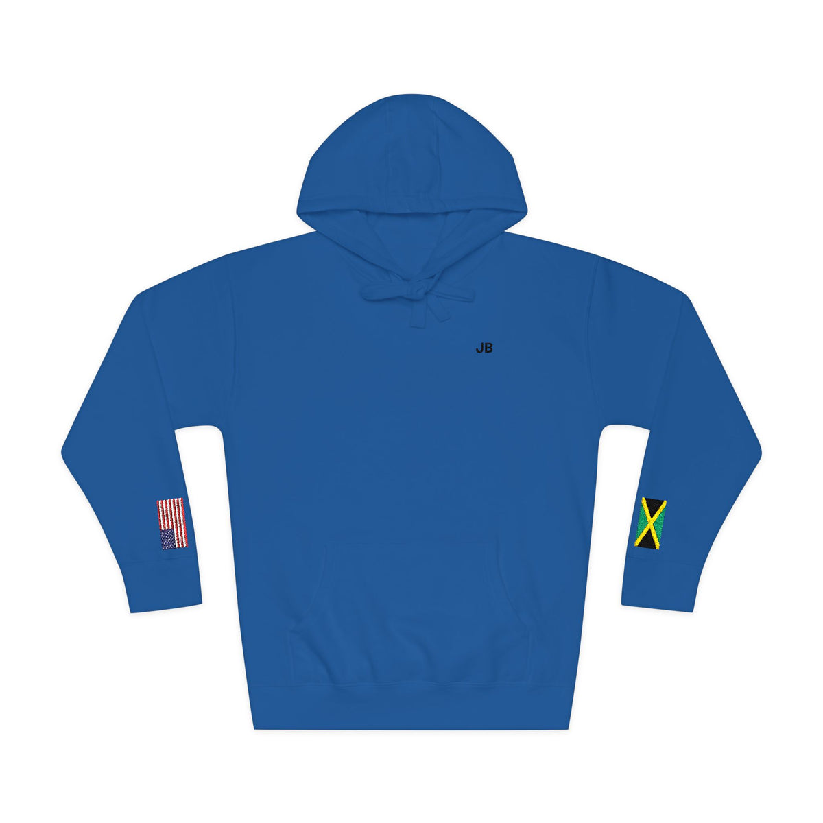 Jamaican American Flag Fleece Hoodie | Jamaica USA Dual Heritage Naturalization Gift | Personalized Initials | Embroidered Sleeve Flags - Proud & Loyal