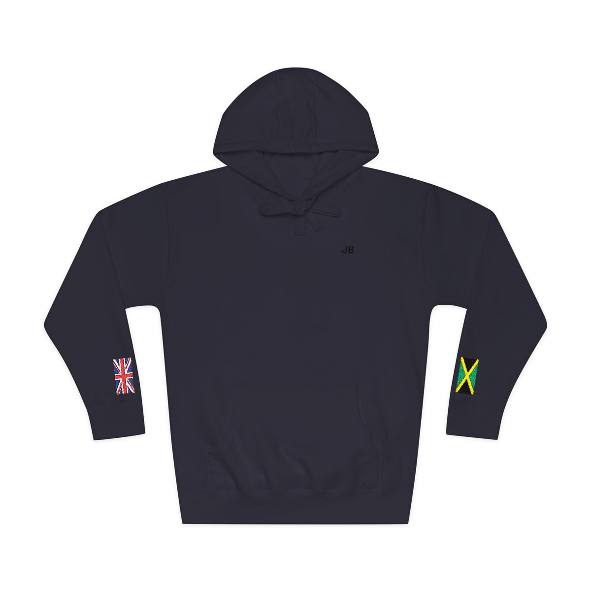 Jamaican British Flag Fleece Hoodie | Jamaica UK Dual Heritage Gift | Personalized Initials | Embroidered Sleeve Flags | United Kingdom - Proud & Loyal