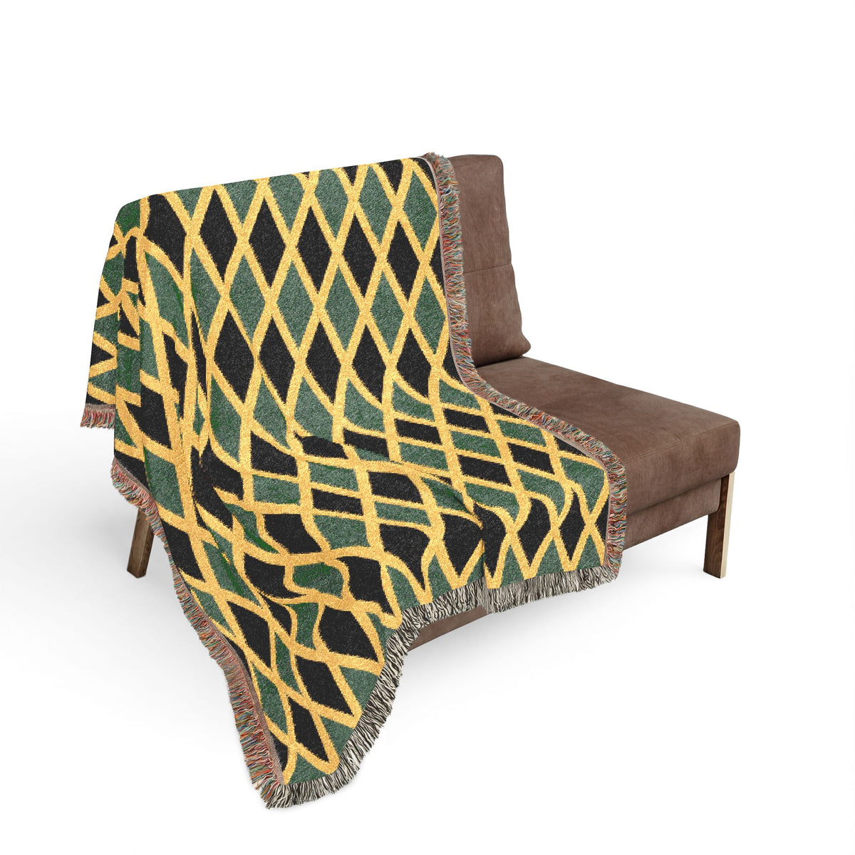 Jamaican Flag Yellow Geometric Diamond Pattern Woven Blanket | Jamaica Fringe Throw - Proud & Loyal