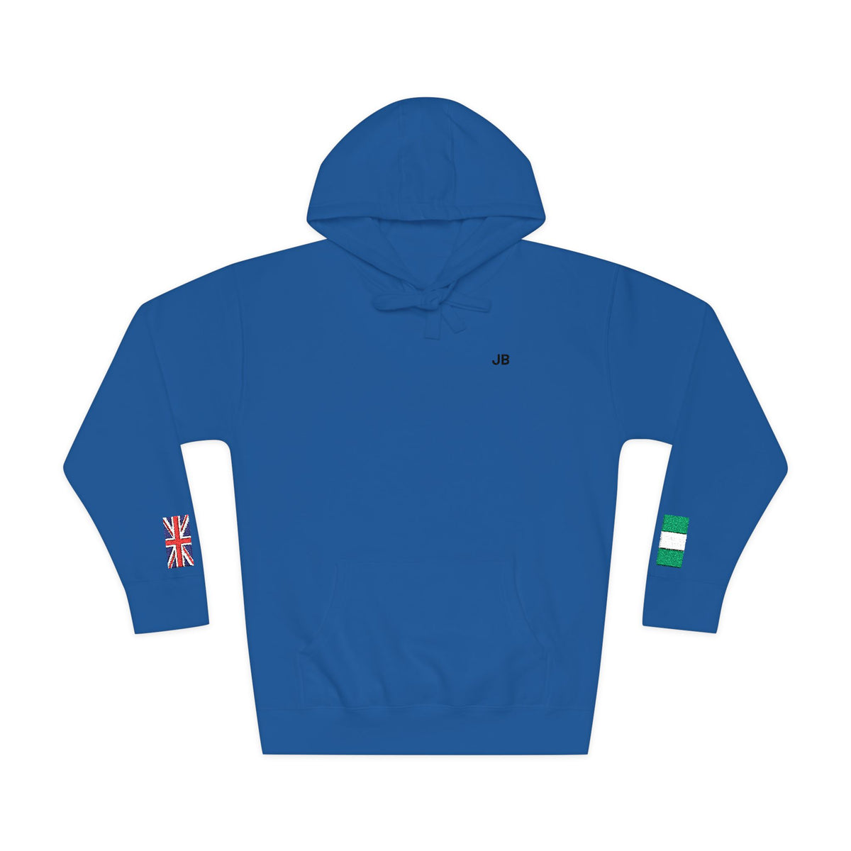 Naija Nigerian British Flag Fleece Hoodie | Nigeria UK Dual Heritage Gift | Personalized Initials | Embroidered Sleeve Flag | United Kingdom - Proud & Loyal