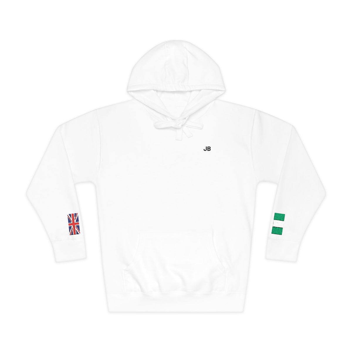 Naija Nigerian British Flag Fleece Hoodie | Nigeria UK Dual Heritage Gift | Personalized Initials | Embroidered Sleeve Flag | United Kingdom - Proud & Loyal
