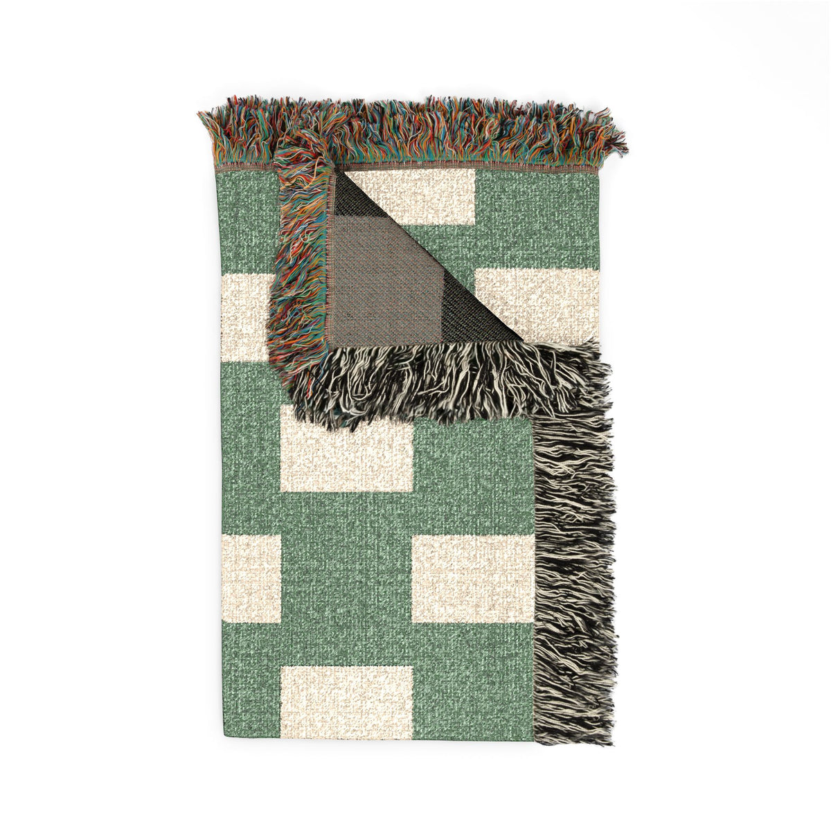 Nigeria Flag Geometric Rectangle Pattern Woven Blanket | Green Cream Checkered Throw - Proud & Loyal