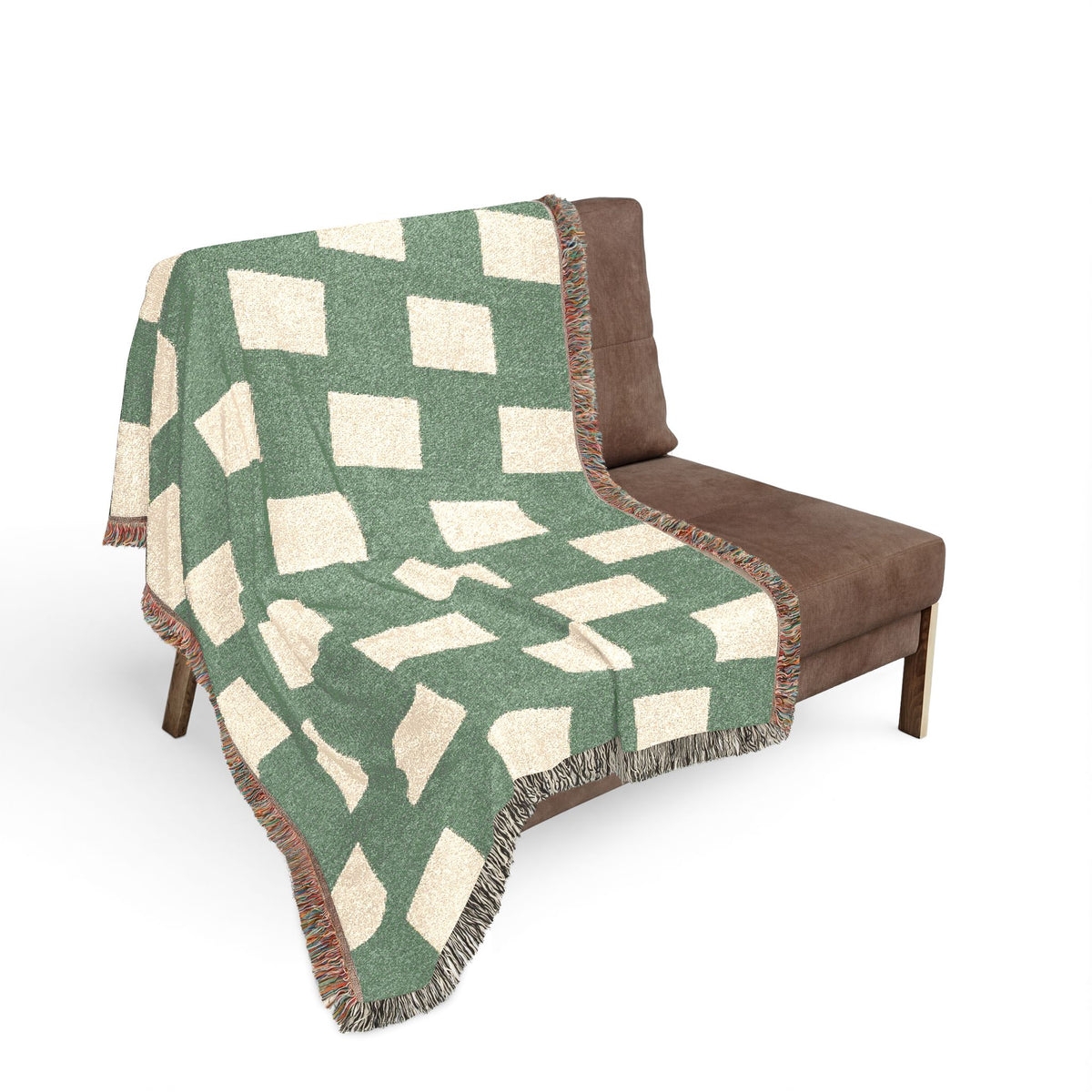 Nigeria Flag Geometric Rectangle Pattern Woven Blanket | Green Cream Checkered Throw - Proud & Loyal