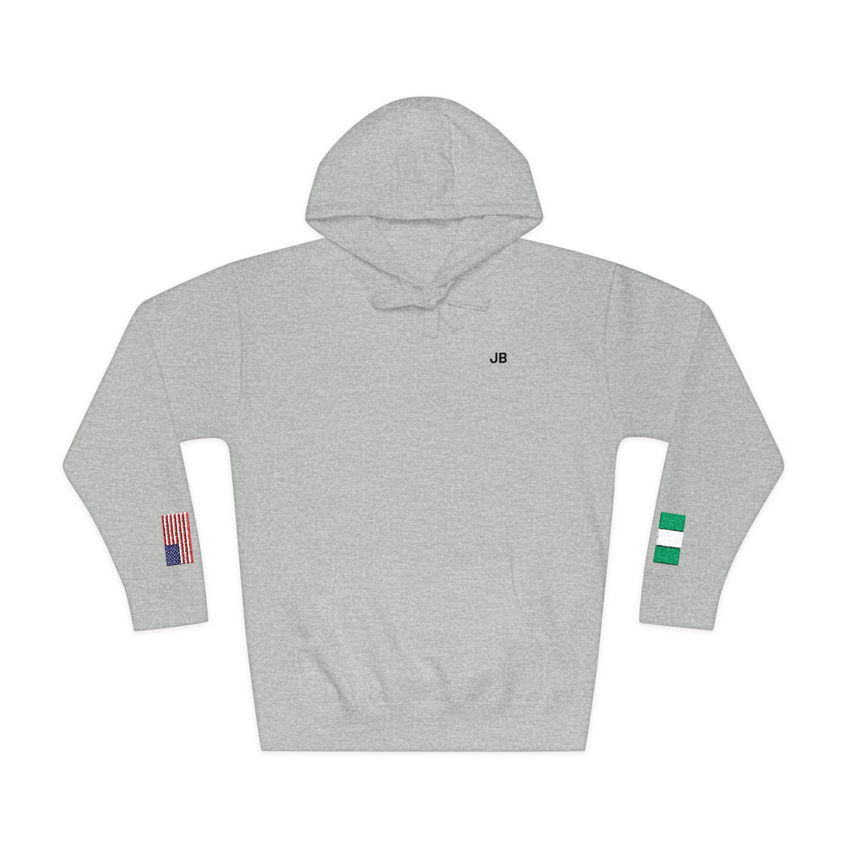 Nigerian American Flag Fleece Hoodie | Nigeria USA Dual Heritage Gift | Personalized Initials | Embroidered Sleeve Flags - Proud & Loyal