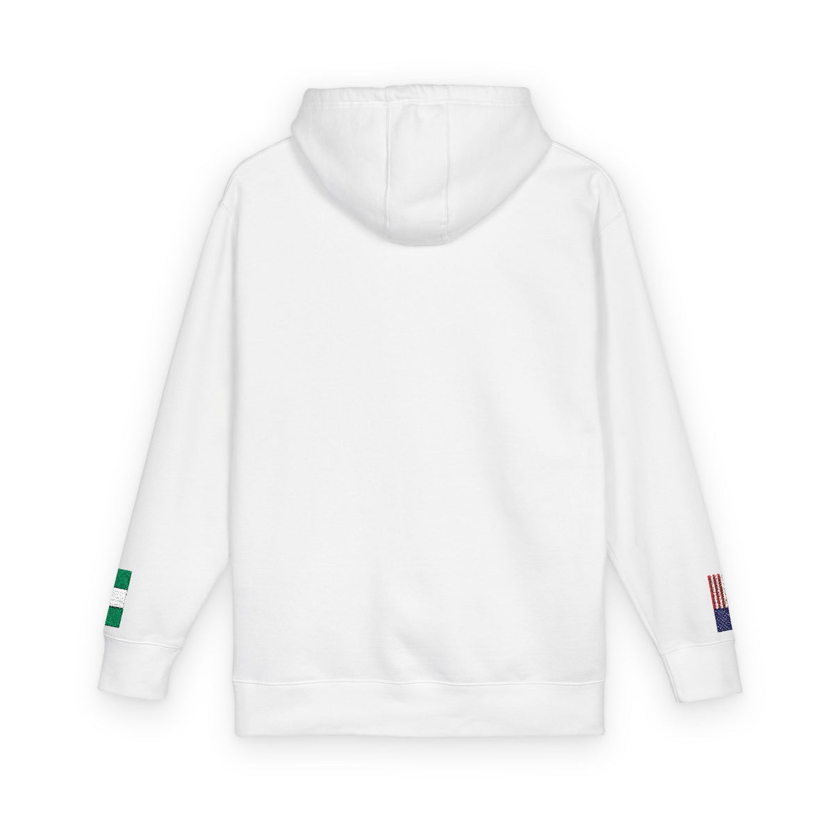 Nigerian American Flag Fleece Hoodie | Nigeria USA Dual Heritage Gift | Personalized Initials | Embroidered Sleeve Flags - Proud & Loyal