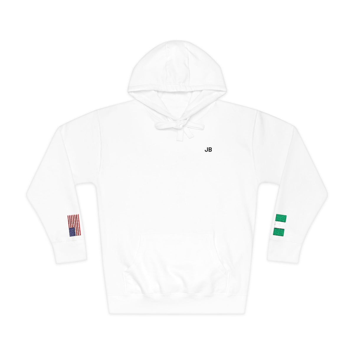 Nigerian American Flag Fleece Hoodie | Nigeria USA Dual Heritage Gift | Personalized Initials | Embroidered Sleeve Flags - Proud & Loyal