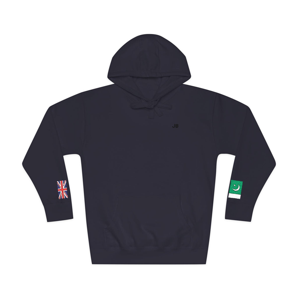 Pakistani British Flag Fleece Hoodie | Pakistan UK Dual Heritage Gift | Personalized Initials | Embroidered Sleeve Flags | United Kingdom - Proud & Loyal