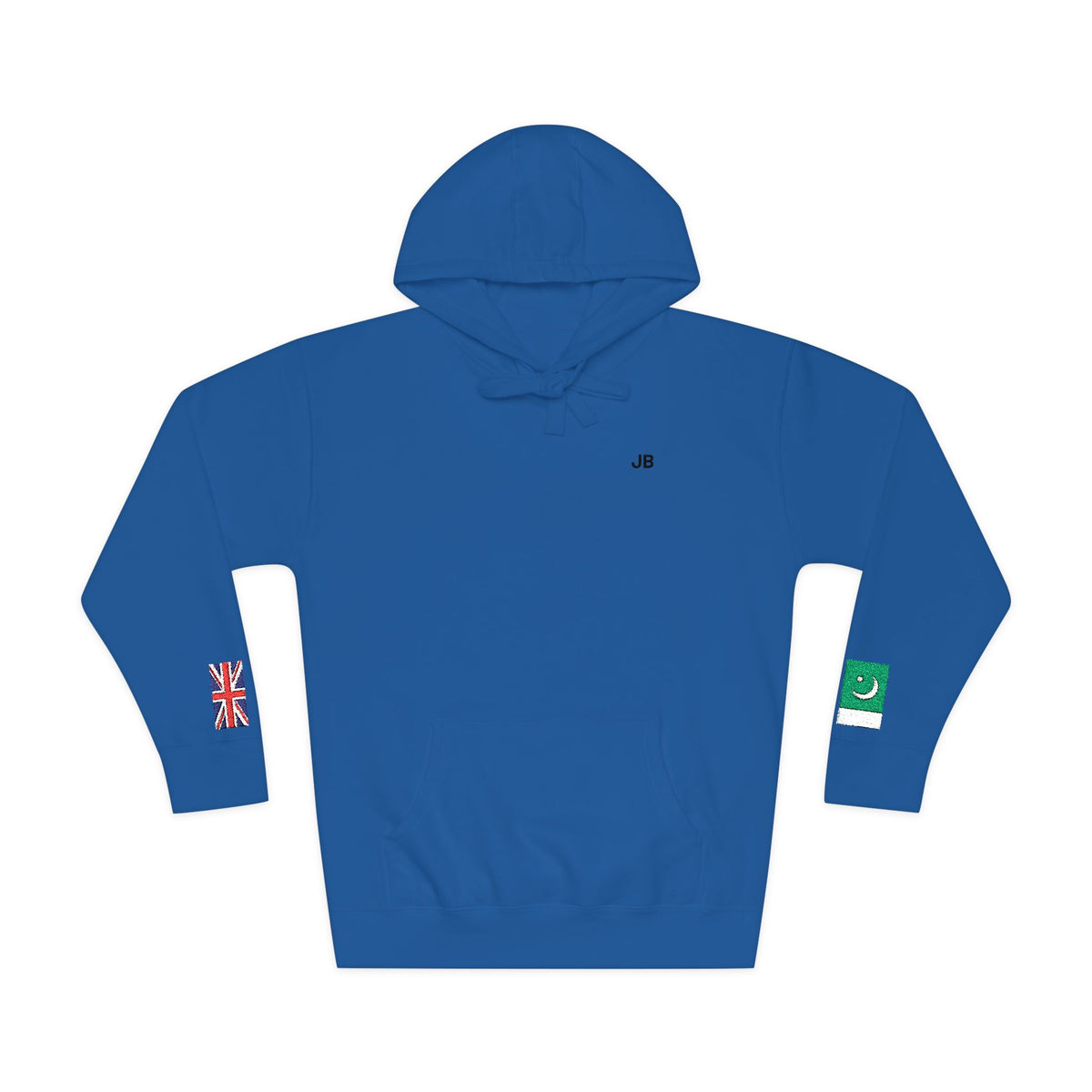 Pakistani British Flag Fleece Hoodie | Pakistan UK Dual Heritage Gift | Personalized Initials | Embroidered Sleeve Flags | United Kingdom - Proud & Loyal