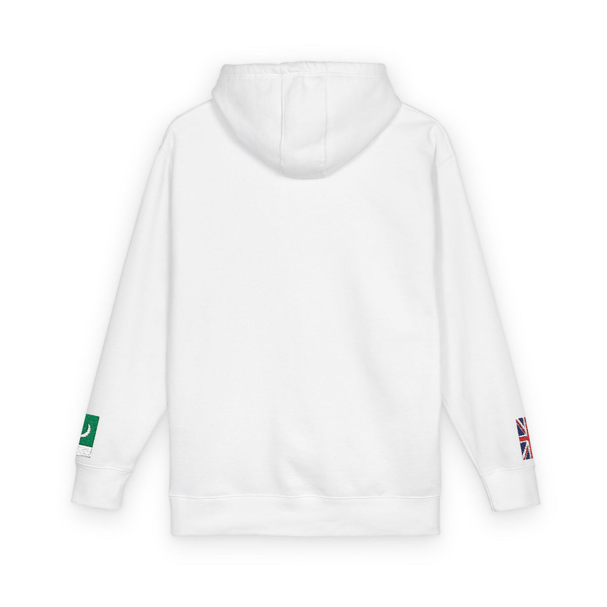 Pakistani British Flag Fleece Hoodie | Pakistan UK Dual Heritage Gift | Personalized Initials | Embroidered Sleeve Flags | United Kingdom - Proud & Loyal