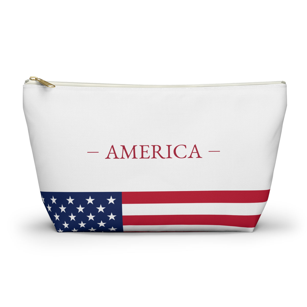 Personalized American Flag Accessory Pouch, USA Pride Cosmetic Bag, Custom Name Travel Makeup Organizer, American Gift - Proud & Loyal