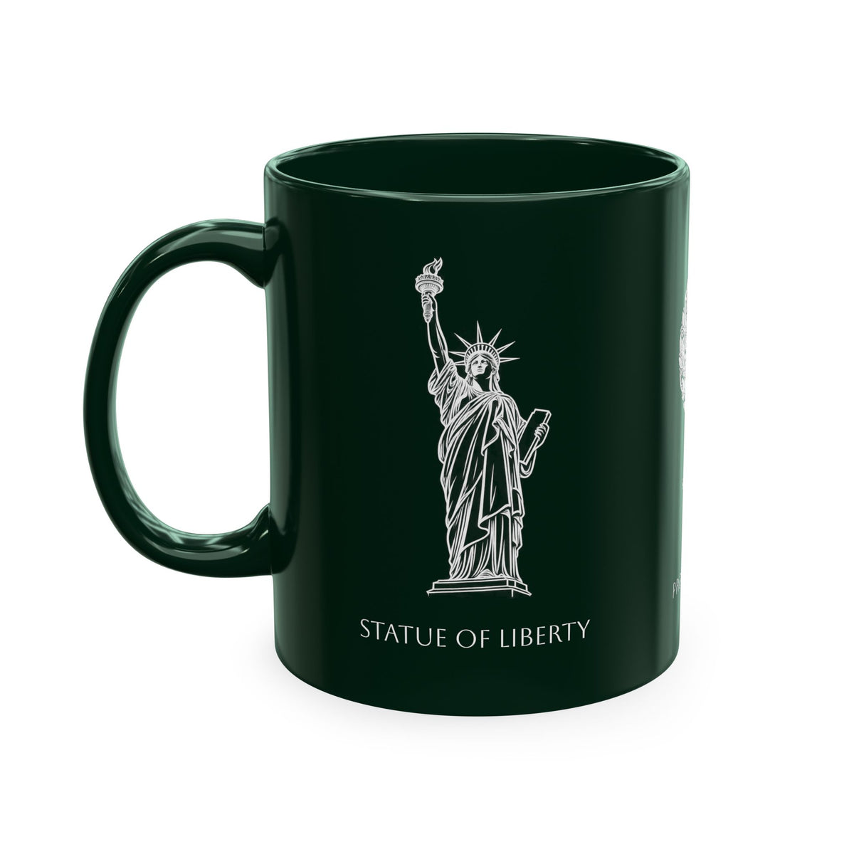 Personalized Initials and Name Monogram Wreath Ceramic Mug | Statue of Liberty Illustration | United States Flag Silhouette - Proud & Loyal