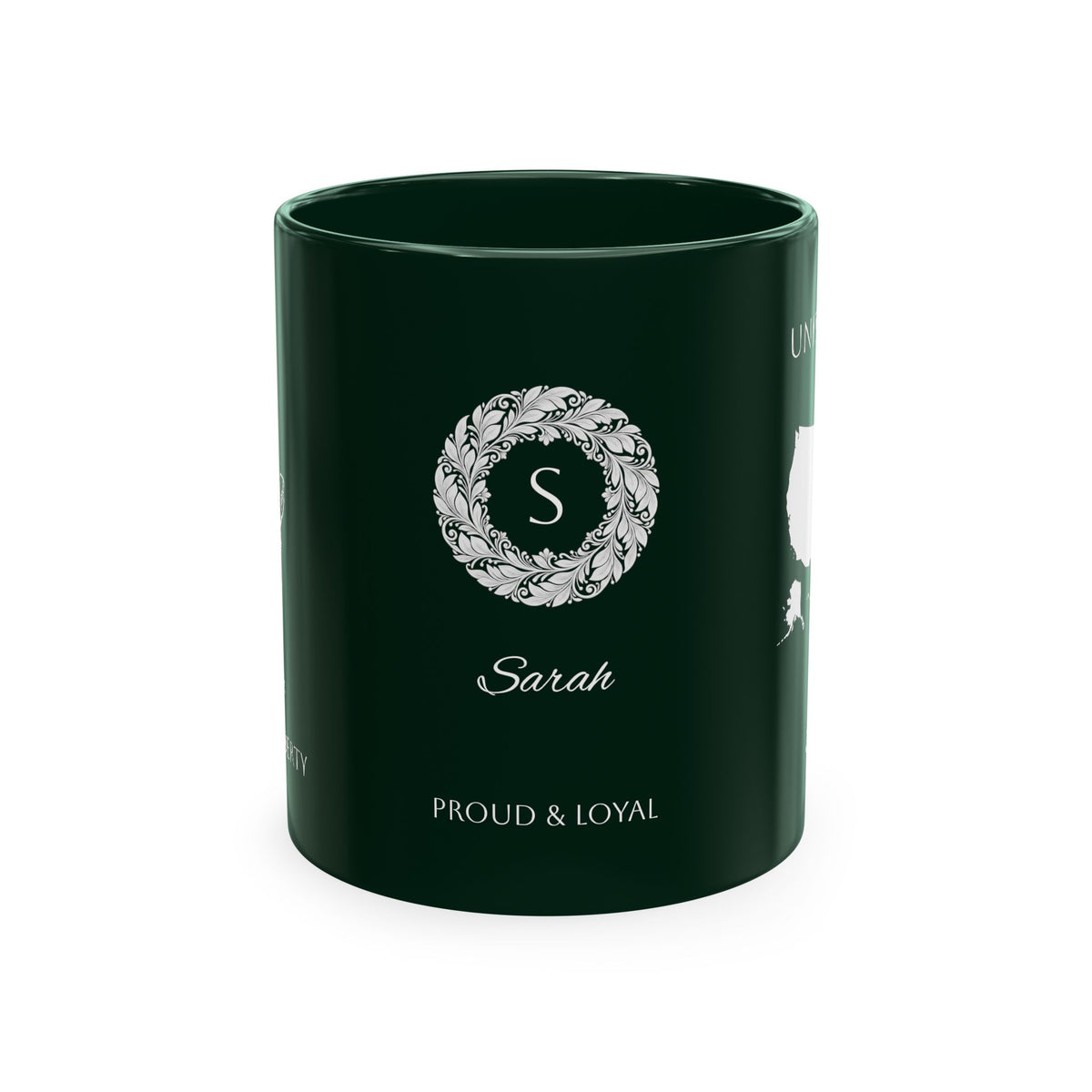 Personalized Initials and Name Monogram Wreath Ceramic Mug | Statue of Liberty Illustration | United States Flag Silhouette - Proud & Loyal