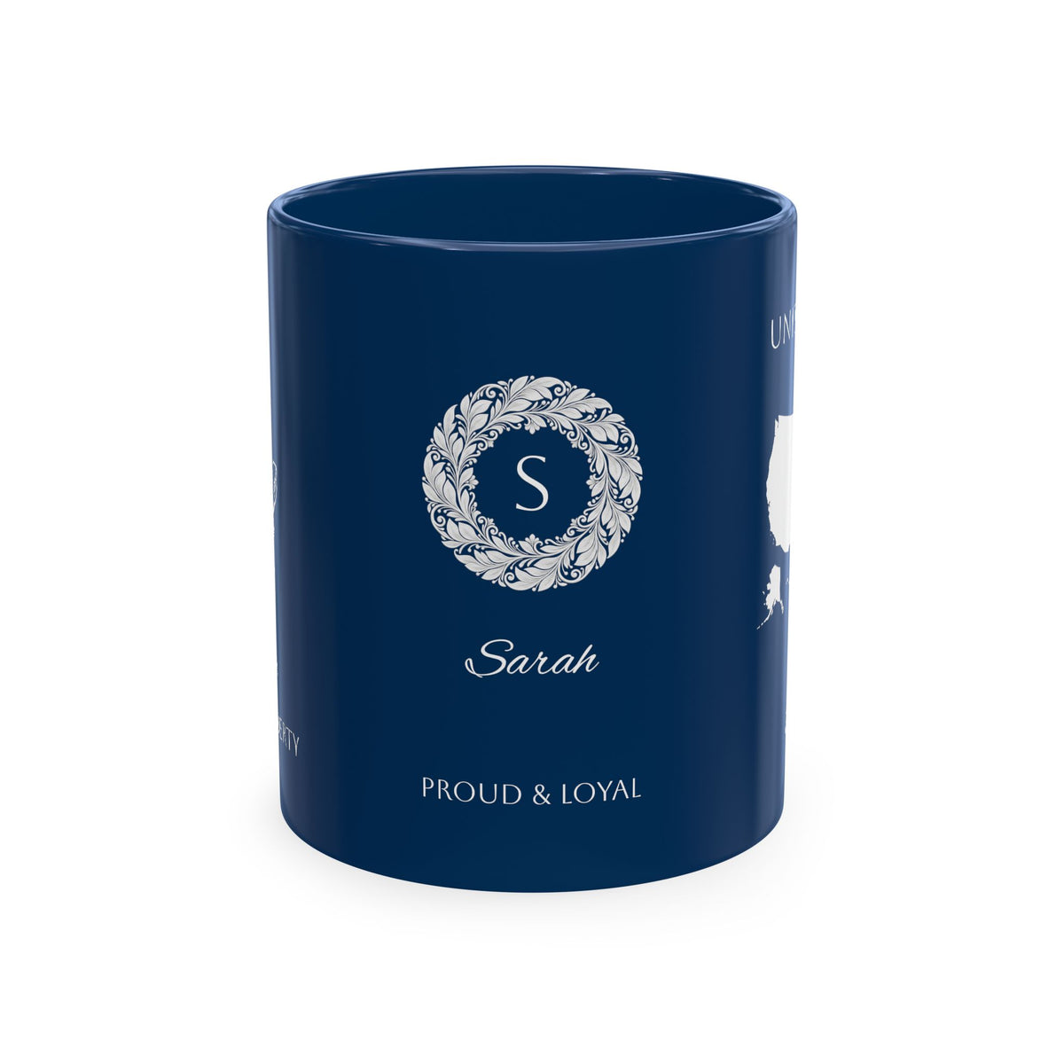 Personalized Initials and Name Monogram Wreath Ceramic Mug | Statue of Liberty Illustration | United States Flag Silhouette - Proud & Loyal