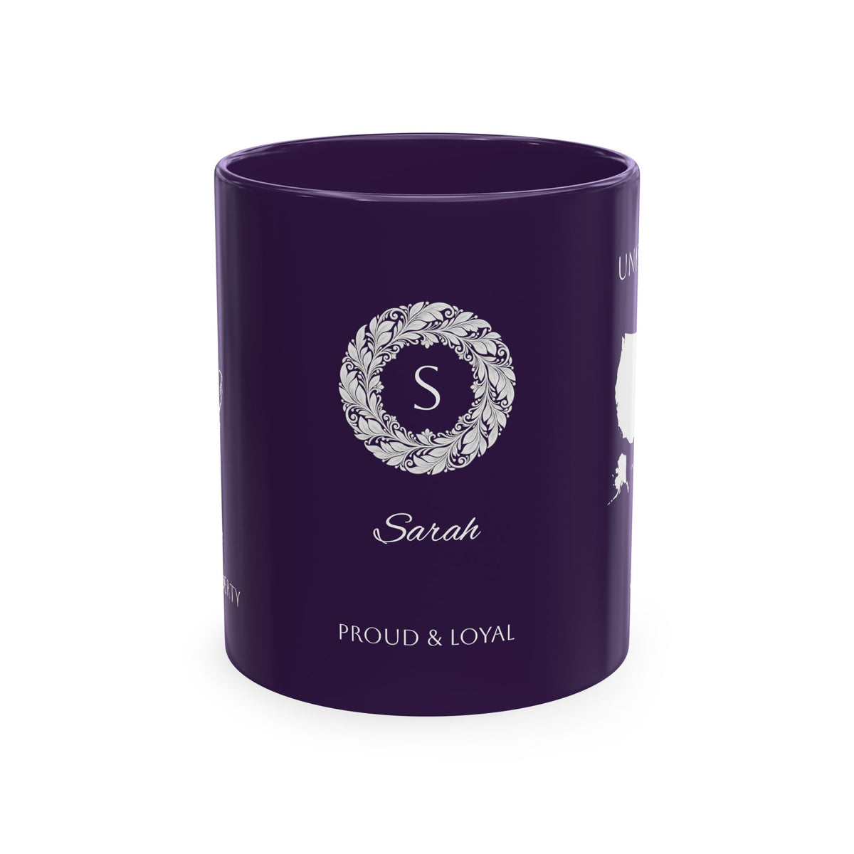 Personalized Initials and Name Monogram Wreath Ceramic Mug | Statue of Liberty Illustration | United States Flag Silhouette - Proud & Loyal