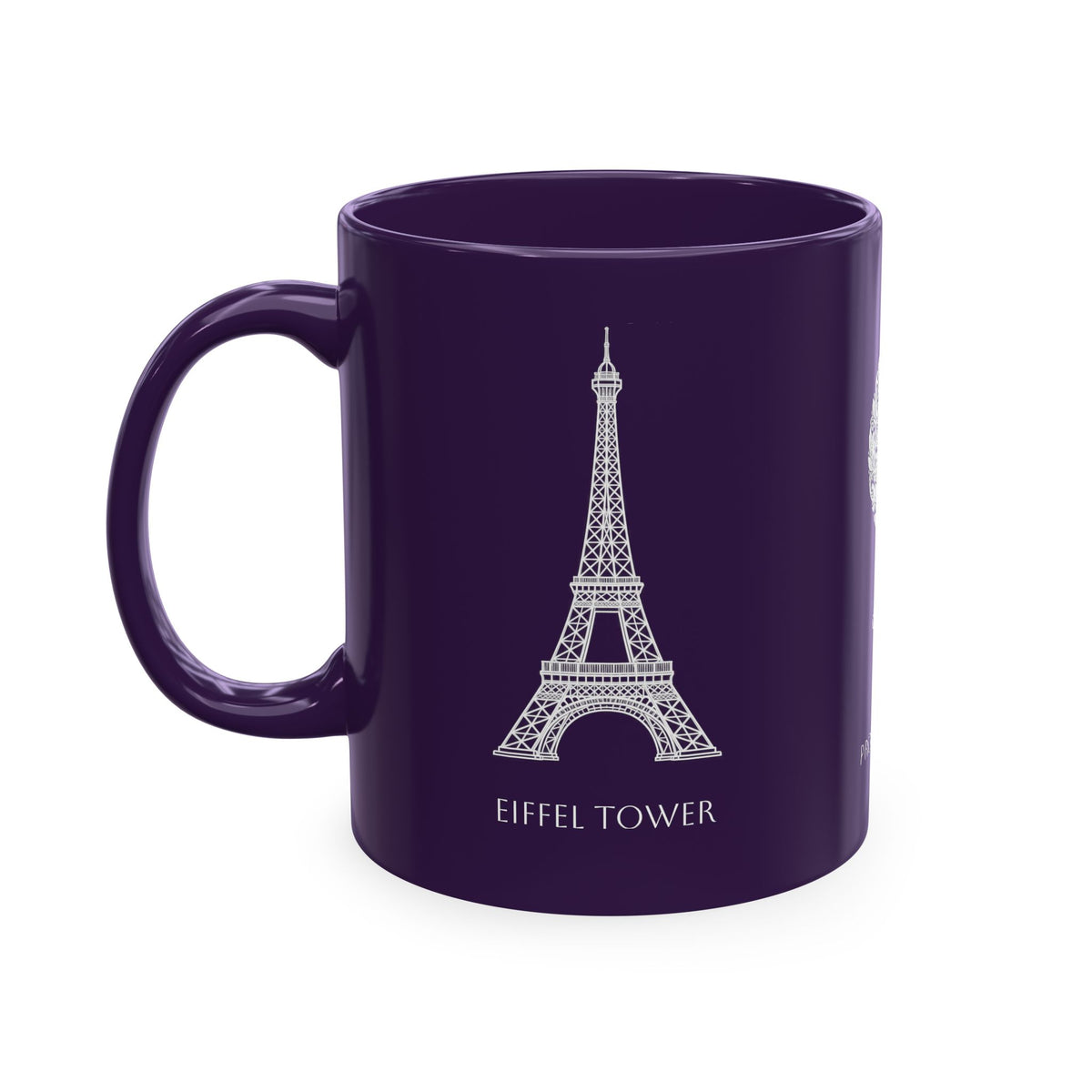 Personalized Initials & Name Monogram Wreath Ceramic Mug | Eiffel Tower Paris Illustration | France Flag and Silhouette Map - Proud & Loyal