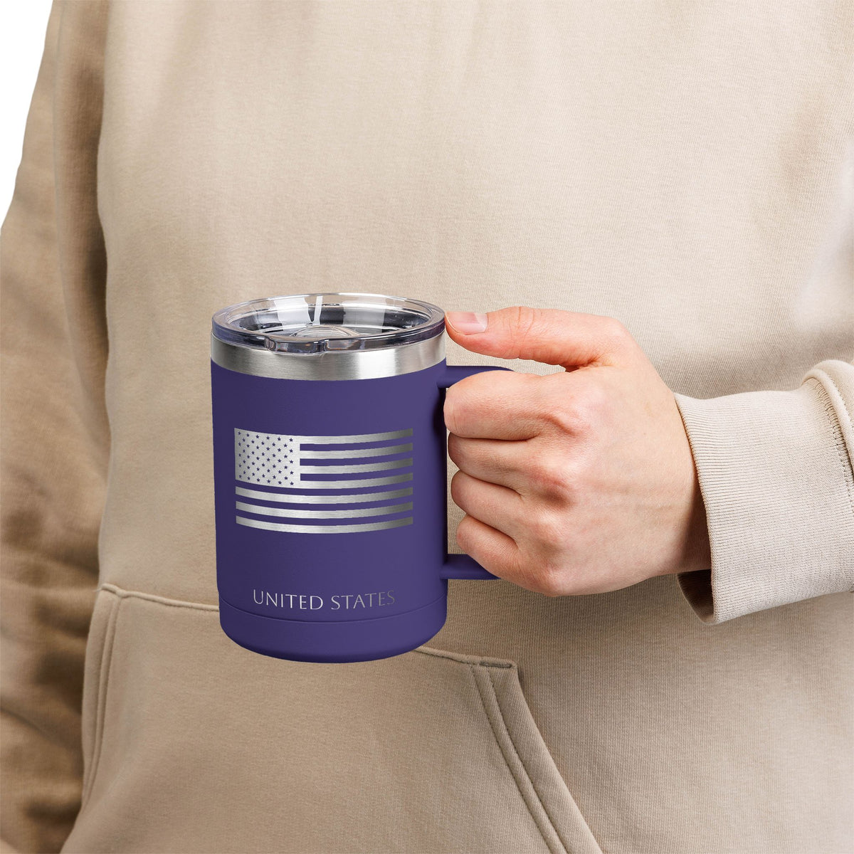 Personalized Name and Initials Monogram Wreath Coffee Mug, United States of America Flag Tumbler 15oz - Proud & Loyal