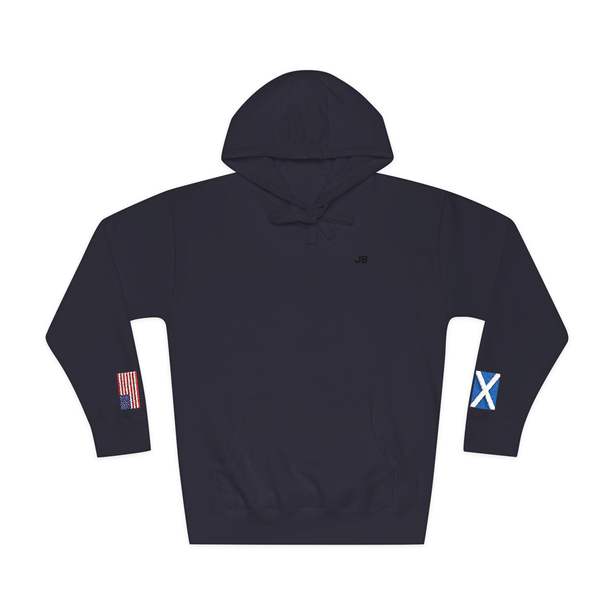 Scottish American Flag Fleece Hoodie | Scotland USA Dual Heritage Naturalization Gift | Personalized Initials | Embroidered Sleeve Flags - Proud & Loyal