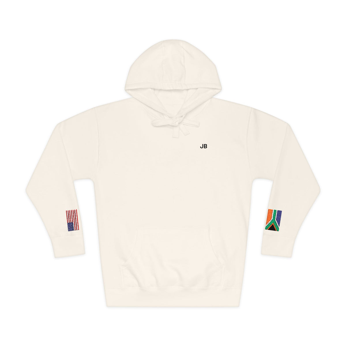 South African American Flag Fleece Hoodie | South Africa USA Dual Heritage Gift | Personalized Initials | Embroidered Sleeve Flags - Proud & Loyal