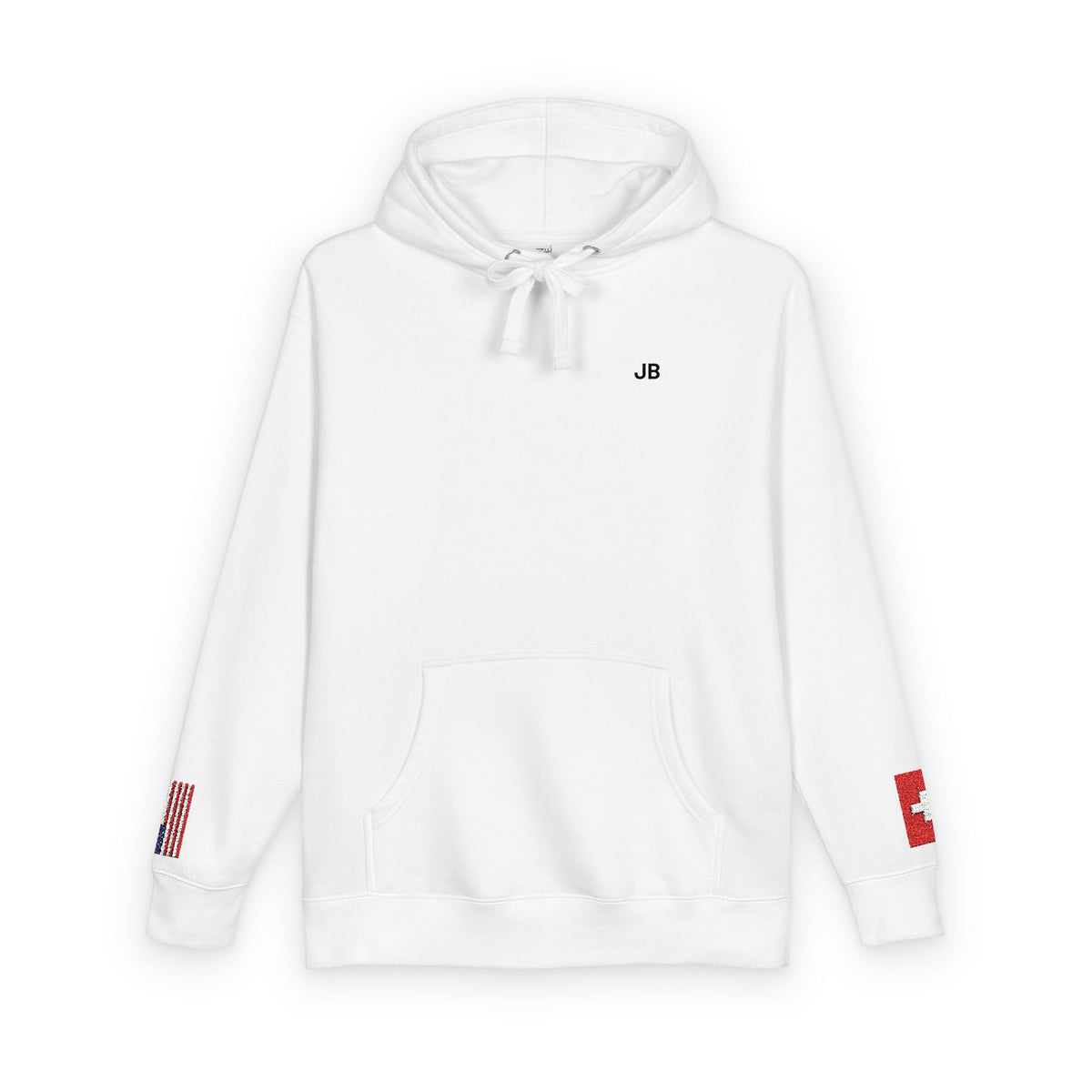 Swiss American Flag Fleece Hoodie | Switzerland USA Dual Heritage Naturalization Gift | Personalized Initials | Embroidered Sleeve Flags - Proud & Loyal