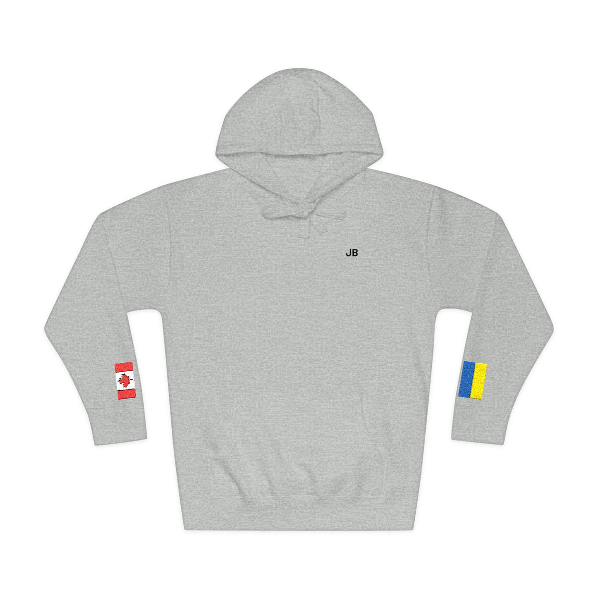Ukrainian Canadian Flag Fleece Hoodie | Ukraine Canada Dual Heritage Gift | Personalized Initials | Embroidered Sleeve Flags - Proud & Loyal