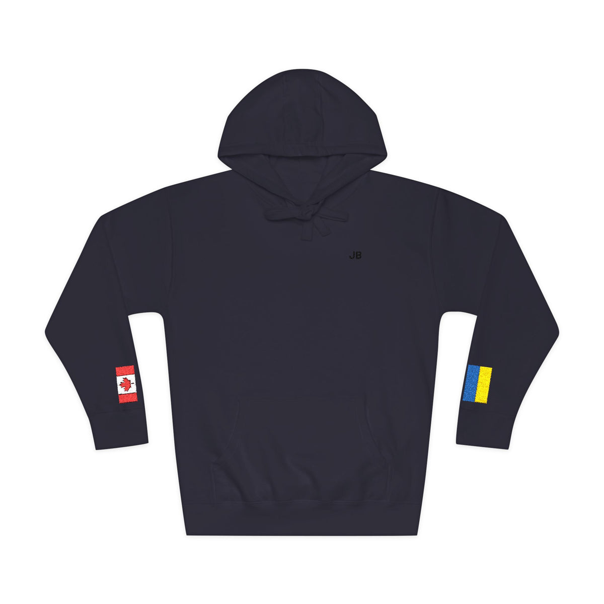 Ukrainian Canadian Flag Fleece Hoodie | Ukraine Canada Dual Heritage Gift | Personalized Initials | Embroidered Sleeve Flags - Proud & Loyal