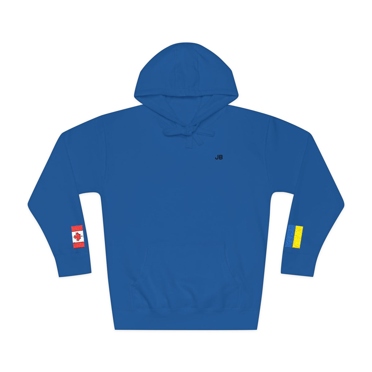 Ukrainian Canadian Flag Fleece Hoodie | Ukraine Canada Dual Heritage Gift | Personalized Initials | Embroidered Sleeve Flags - Proud & Loyal