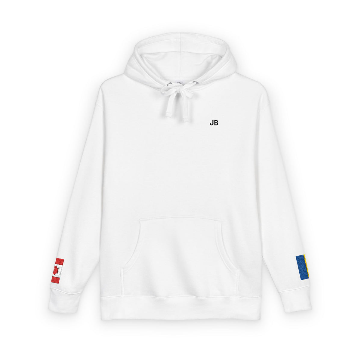 Ukrainian Canadian Flag Fleece Hoodie | Ukraine Canada Dual Heritage Gift | Personalized Initials | Embroidered Sleeve Flags - Proud & Loyal