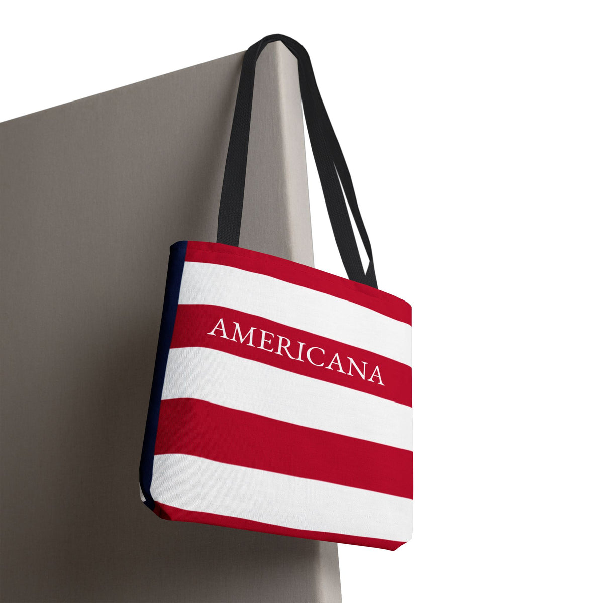 USA American Americana Resort Stripe Tote Bag, Custom Canvas Beach Bag, Large Everyday Commuter Tote, Symmetrical Patriotic Holiday Gift - Proud & Loyal