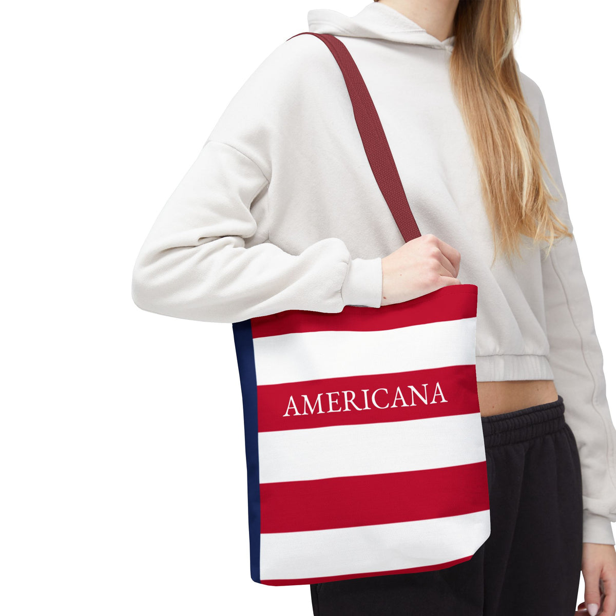 USA American Americana Resort Stripe Tote Bag, Custom Canvas Beach Bag, Large Everyday Commuter Tote, Symmetrical Patriotic Holiday Gift - Proud & Loyal