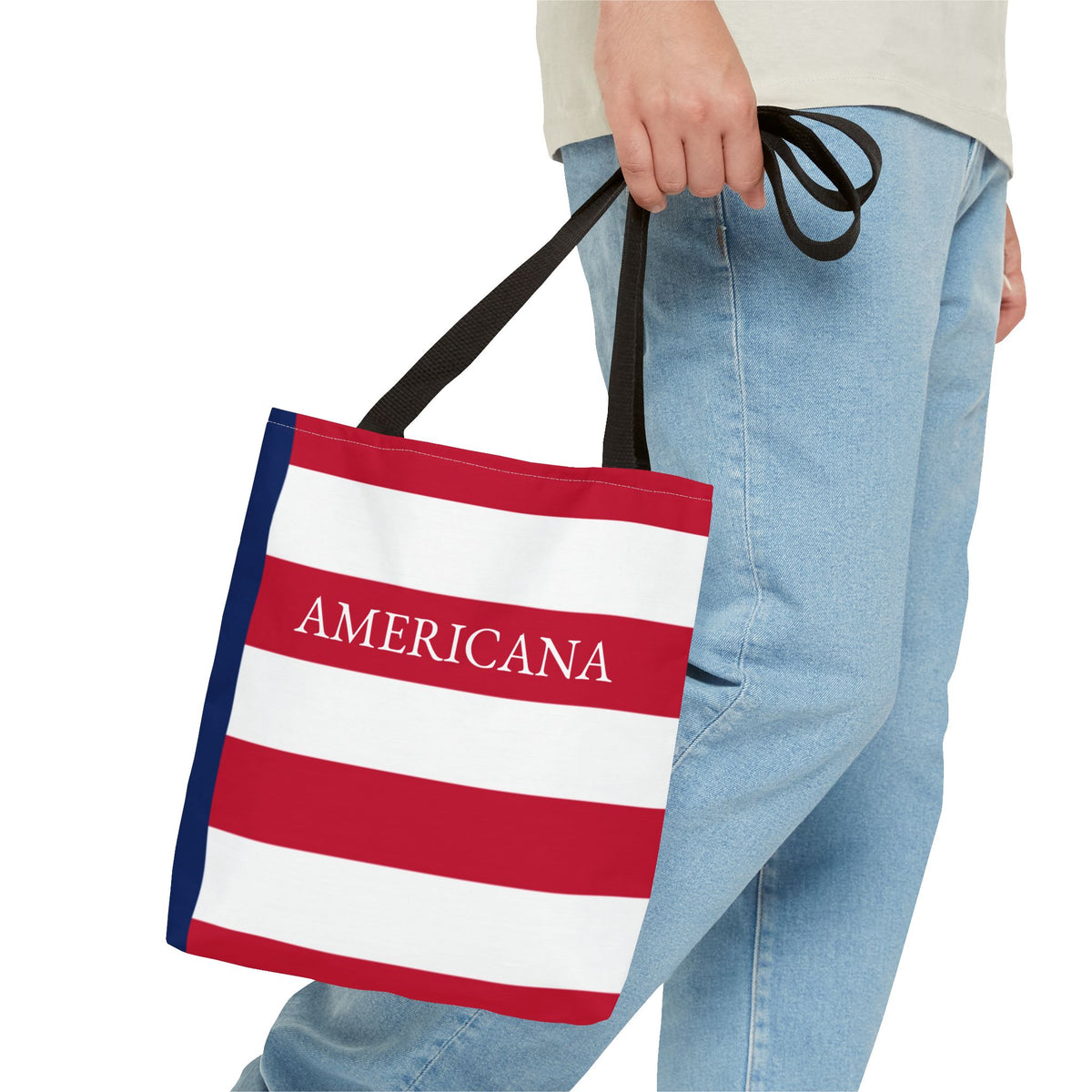 USA American Americana Resort Stripe Tote Bag, Custom Canvas Beach Bag, Large Everyday Commuter Tote, Symmetrical Patriotic Holiday Gift - Proud & Loyal