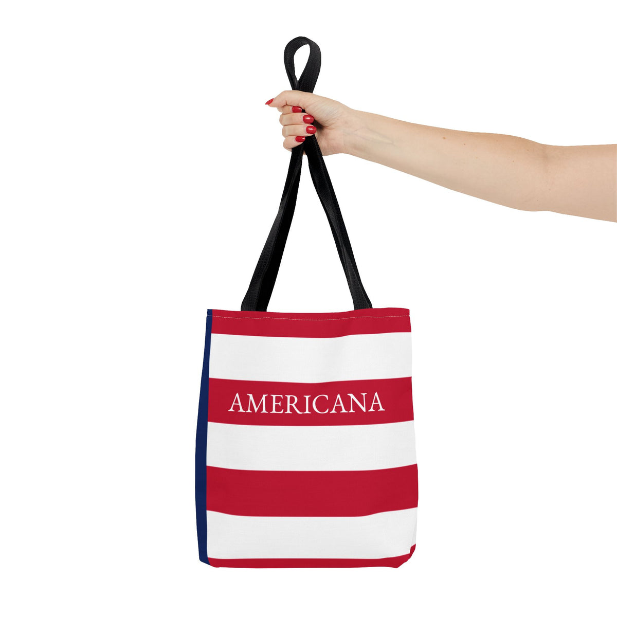USA American Americana Resort Stripe Tote Bag, Custom Canvas Beach Bag, Large Everyday Commuter Tote, Symmetrical Patriotic Holiday Gift - Proud & Loyal