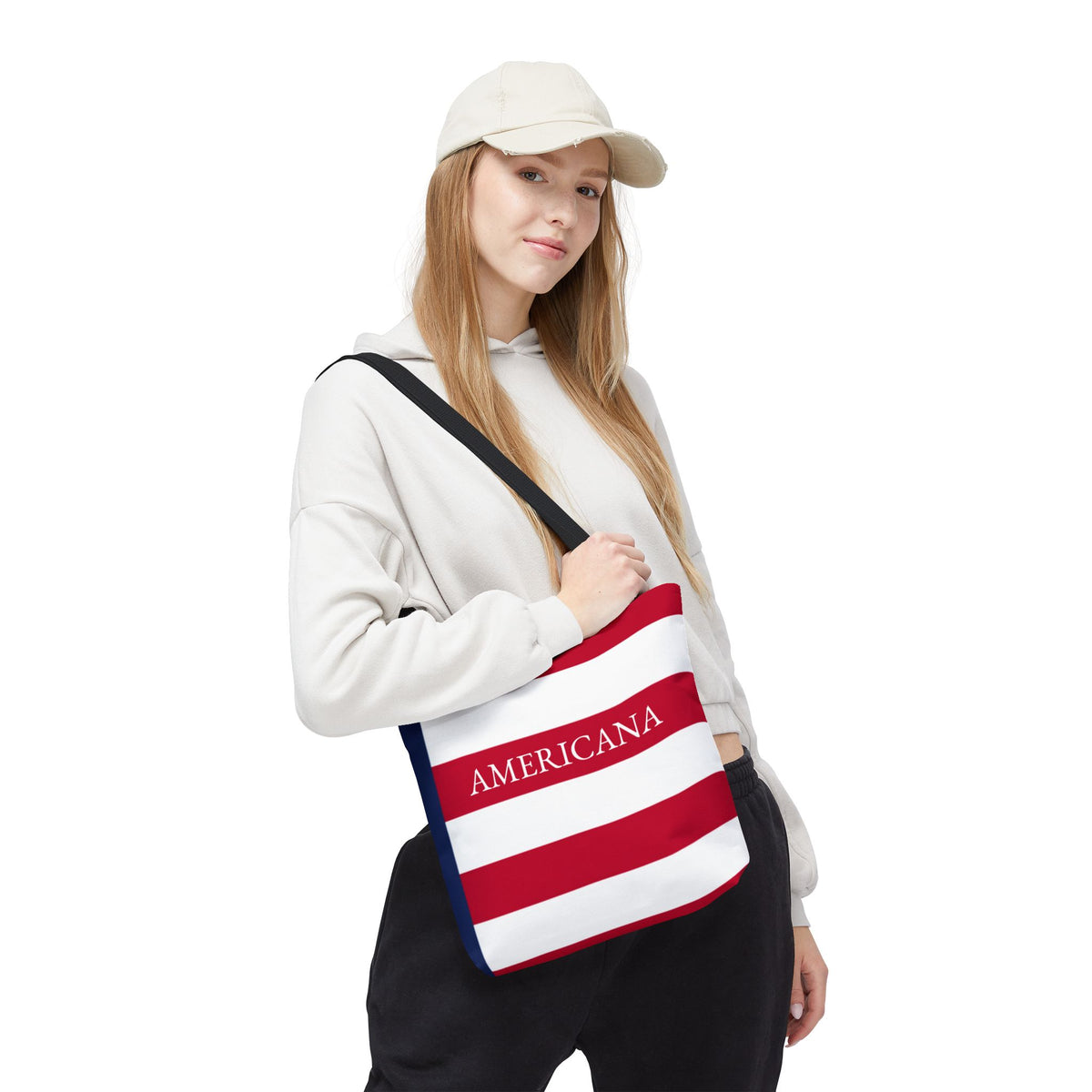 USA American Americana Resort Stripe Tote Bag, Custom Canvas Beach Bag, Large Everyday Commuter Tote, Symmetrical Patriotic Holiday Gift - Proud & Loyal