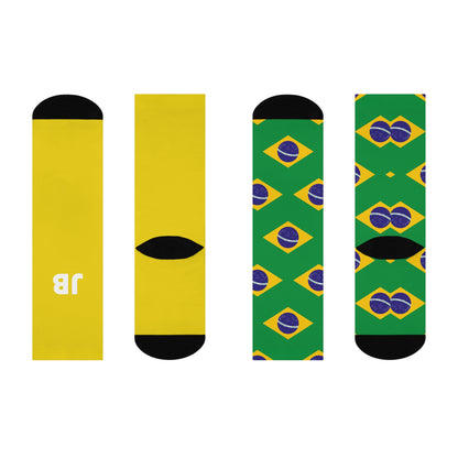 Personalized Brazil Flag Socks, Custom Initials Brazilian Heritage Crew Socks, Cushioned Brazilian Gift
