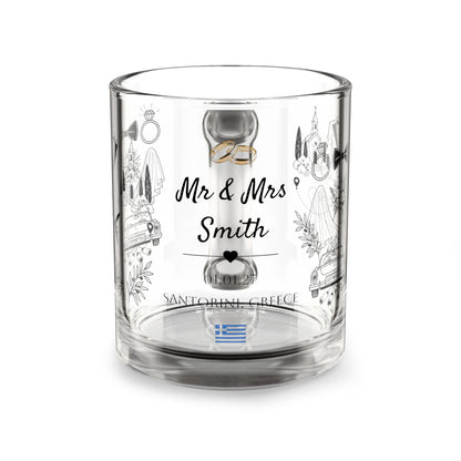 Personalized Destination Wedding Glass Mug 10oz, Custom Mr and Mrs Coffee Cup, Wedding Location Date and Country Flag, Newlywed Gift