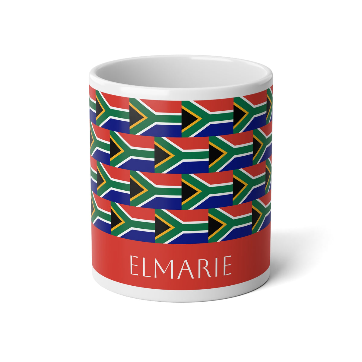 Personalized South Africa Flag Mug, Custom South African Heritage Coffee Cup, 20oz Ceramic Mug, Rainbow Nation Flag Pattern, South Africa