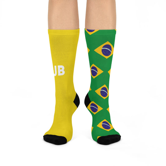 Personalized Brazil Flag Socks, Custom Initials Brazilian Heritage Crew Socks, Cushioned Brazilian Gift