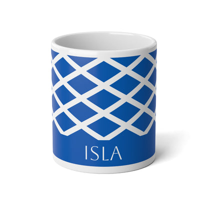 Personalized Scotland Flag Mug, Custom Scottish Heritage Coffee Cup, 20oz Ceramic Mug, Blue White Saltire Pattern, Scotland Gift