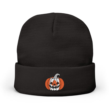 Limited Edition Canadian Canada Flag Pumpkin Embroidered Halloween Beanie, Cotton Blend Knit Hat, Maple Leaf Heritage Halloween Gift