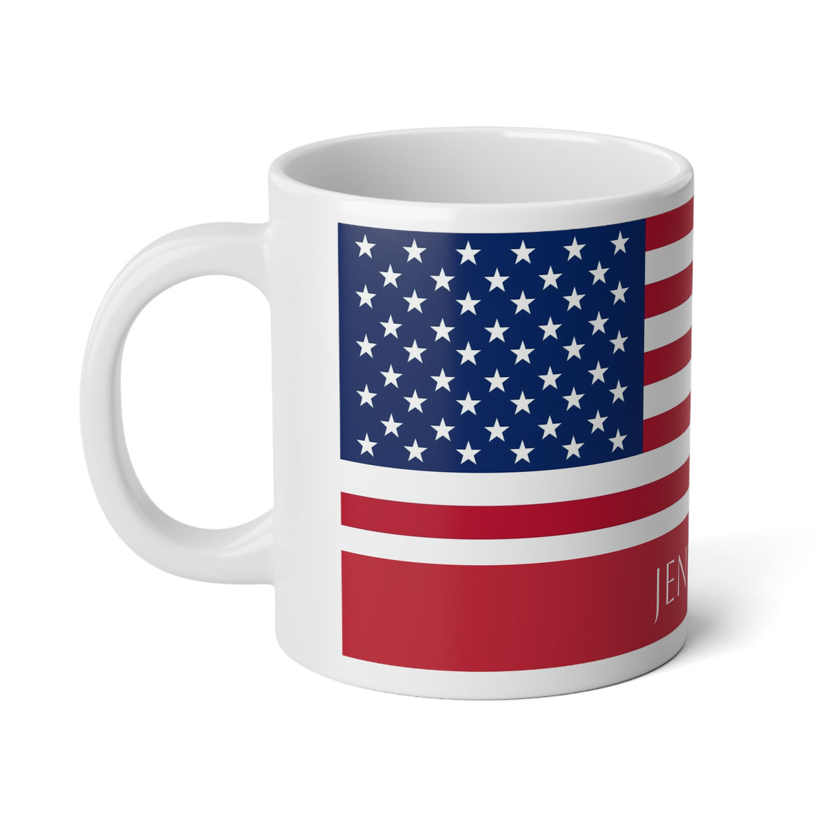 Personalized USA Flag Mug, Custom American Heritage Coffee Cup, 20oz Ceramic Mug, Red White Blue Stars and Stripes Pattern, USA Gift