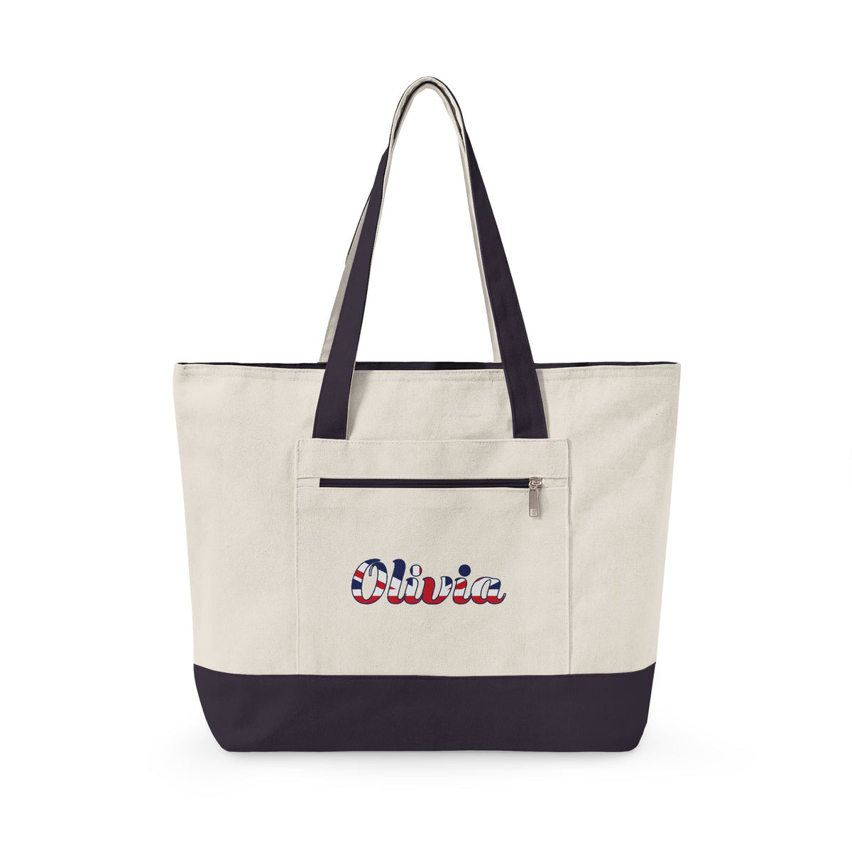 Personalized Your Name in British Flag Letters Canvas Tote Bag, Custom Union Jack Zippered Tote, UK Heritage Gift